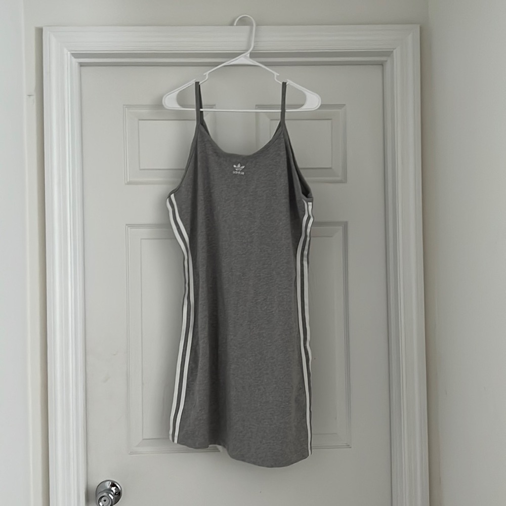 Gray with white stripe Adidas tank dress. Size XL
